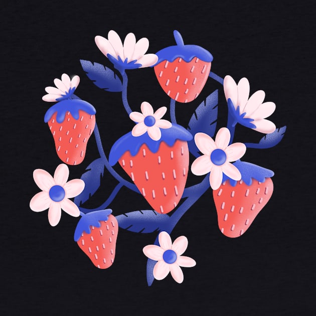 Summertime Strawberries on a Blue Vine by ksrogersdesigns